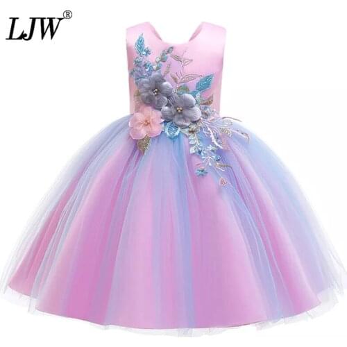 2020 Kids summer Princess Party Dress for Girls Infant Lace petal Children Bridesmaid Elegant Dress for Girl baby Girls Clothes