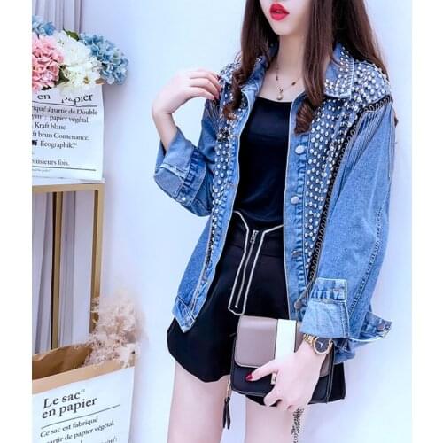 Denim Jacket For Fall 2021 New Tassel Heavy Industry Diamond-studded Long-sleeved Korean Style Loose And Thin Fashion Top Coat