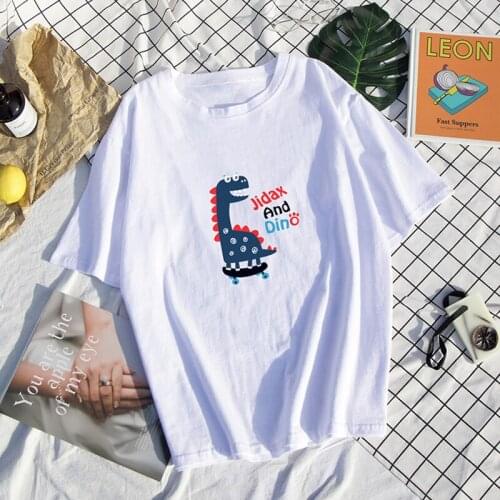 Cotton Harajuku Cartoon Dinosaur Print Men T-shirt Japan Style Hip Hop All-match Clothes Youthful Vitality Loose New Streetwear