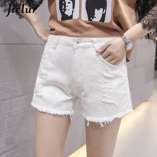 Jielur 2021 Summer Shorts Female White Plus Size Scratched Wide Leg Denim Shorts Korean Loose Hot High Waist Cool Jeans Short