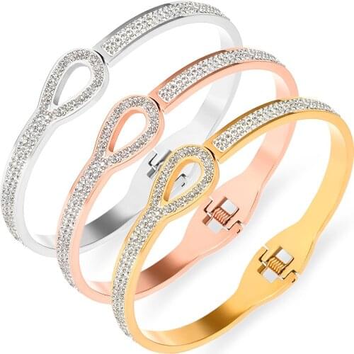 FYSARA Brand Hot Sale Lady Bracelets & Bangles Round Stainless Steel Full Crystals Cuff Bracelet Luxury Famous Jewelry For Women