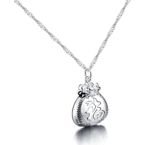 Fashion 925 Silver Jewelry Lucky Purse Short Pendant Necklace for Womens Female Choker Wealth Lucky Bag Pendant Accessories