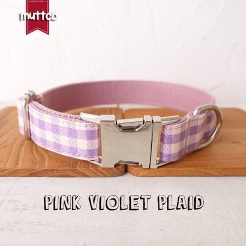 MUTTCO retailing High quality self-design dog collar PINK VIOLET PLAID handmade poly satin and nylon 5 sizes dog collar UDC101