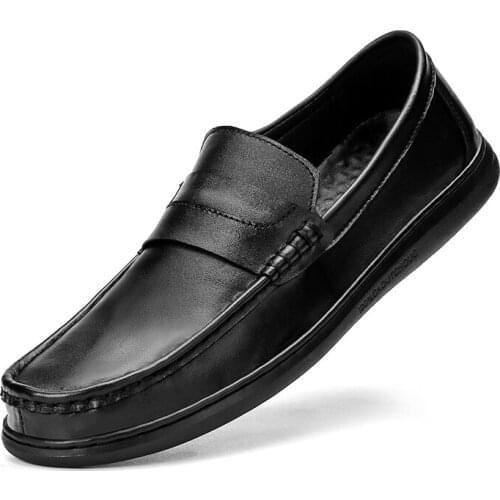 Vintage Handmade Leather Driving Shoes For Men Casual Mens Loafers Breathable Slip on Black Autumn 2020 Fashion Plus Size 38-48