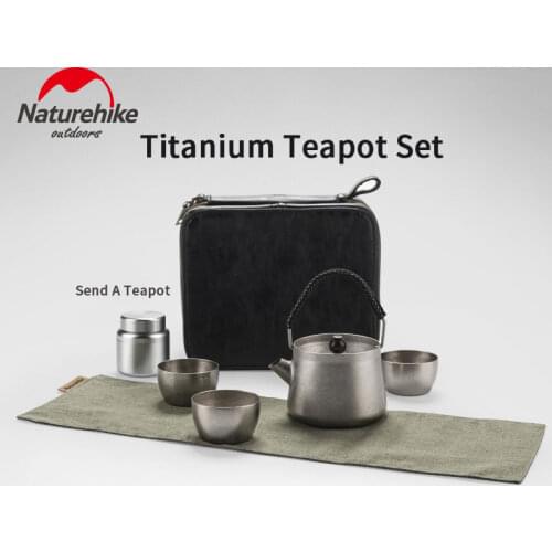 Naturehike Poratble Outdoor Teapot Set Heat Insulation Portable Titanium 250ml Teapot/40ml Tea Cup Big Capacity 250g Ultralight