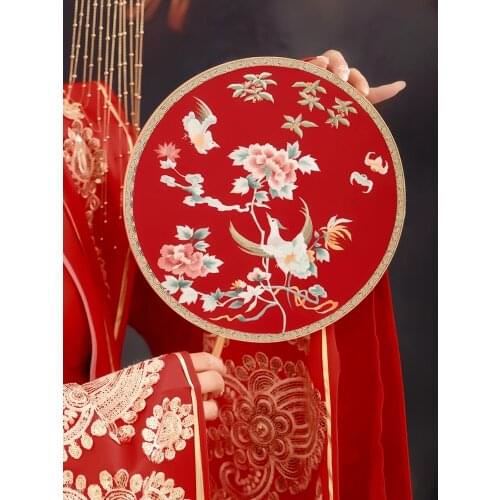 Brides Classical Embroidery Hand Fan Antique Fan Chinese Wedding Womens Xiuhe Clothing Accessories Wedding Hanfu Vintage