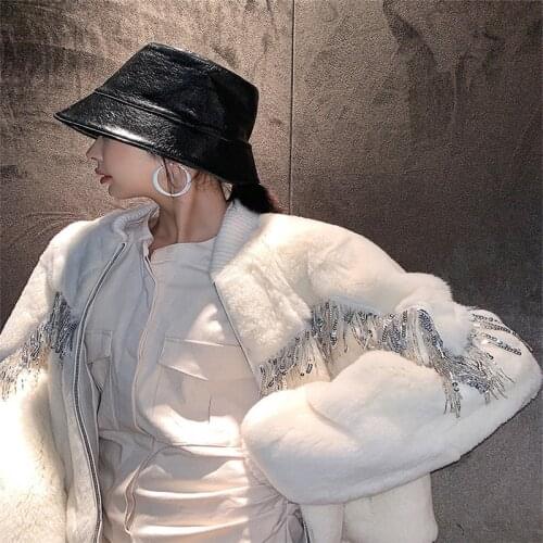 New Real Rex Rabbit Fur Coat Full Leather Natural Rex Rabbit Fur Coat Female Tassel Sequin Baseball Fur Coat Luxury Womens