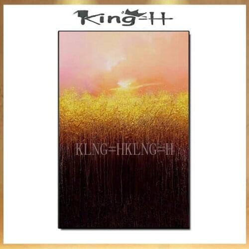 New product Modern 100% hand painted abstract canvas golden yellow rapeseed scenery living room combination acrylic picture