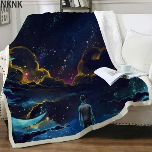 NKNK Galaxy Blankets Moon 3D Print Animal Bedspread For Bed Love Plush Throw Blanket Sherpa Blanket Animal High Quality Pattern