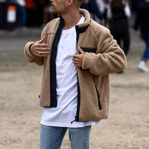 Autumn Winter Faux Fleece Jackets Men Long Sleeve Stand Collar Pockets Zipper Jacket Coat Mens Outerwear Sreeetwear veste homme