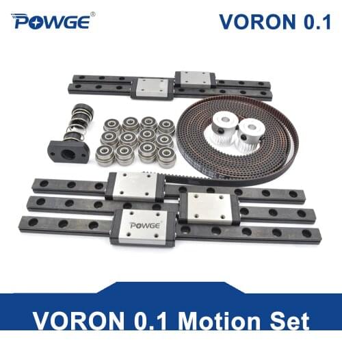 POWGE VORON 0.1 Motion Set GT2 LL-2GT RF Open Belt 2GT 20Teeth Pulley F623-RS Bearing MGN7H Linear Rail T8 Flange Nut 8mm lead