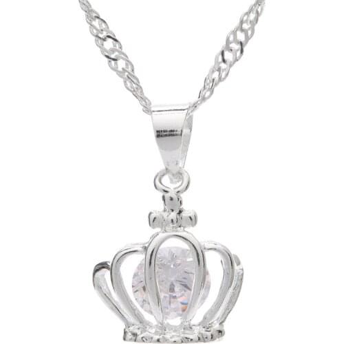 Crown Pattern Romantic Purple Cubic Zirconia Pendant Necklace Valentine 's Day Gift D002