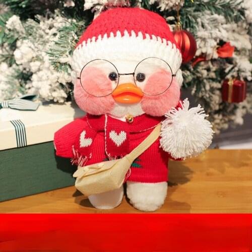 Christmas Hat Red Scarf White Bag Hoodie Hyaluronic Acid Duck with Glasses Hat Plush Toy Stuffed Soft Birthday Gift for Girls