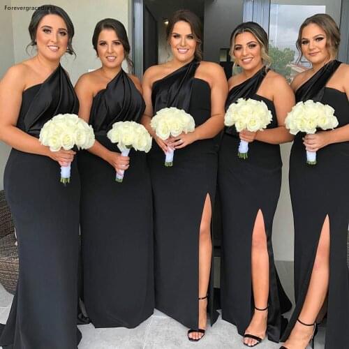 Spring Summer One Shoulder Bridesmaid Dresses Side Split Mermaid Satin Floor Length Wedding Guest Maid of Honor Gowns Plus Size