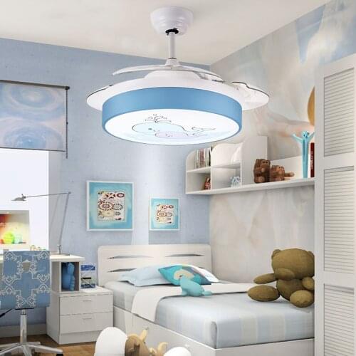 Nordic invisible fan lamp bedroom ceiling fan lamp living room big wind remote control silent childrens electric fan lamp