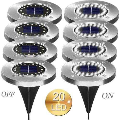 4PCS Solar Garden Lights 8/12/16/20LED Solar Ground Lights Waterproof Light Underground Sensing Landscape Lamps for Lawn Pathway