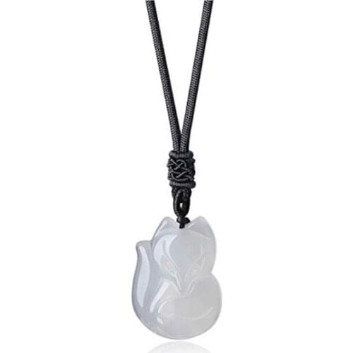 FYJS Unique Jewelry Handmade Weave Lovely Fox Shape Pendant White Rock Crystal Necklace