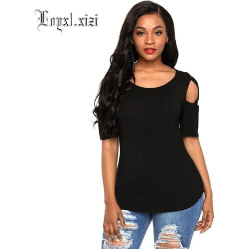 Spring new style fashion womens large size sexy cross-shoulder short sleeved round-necked T-shirt LQ0050