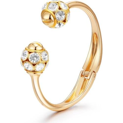 ORNAPEADIA Jewelry Bracelet Wholesale Retro Wild Glossy Round Head Diamond Open Bracelet Light Luxury Jewelry Gold Plated