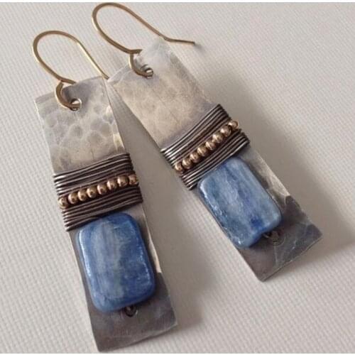 Vintage Pendientes Navy Blue Stone Geometric Metal Earrings Boho Indian Tribal Women Hanging Earrings Brincos 2019 New Z3Y110