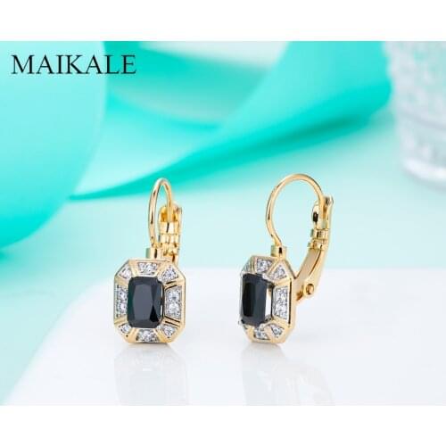 MAIKALE Gold Vintage Small Copper Plated Earrings Micro Inlay Colorful Cubic Zirconia Stud Earring for Women Jewelry Cute Gift