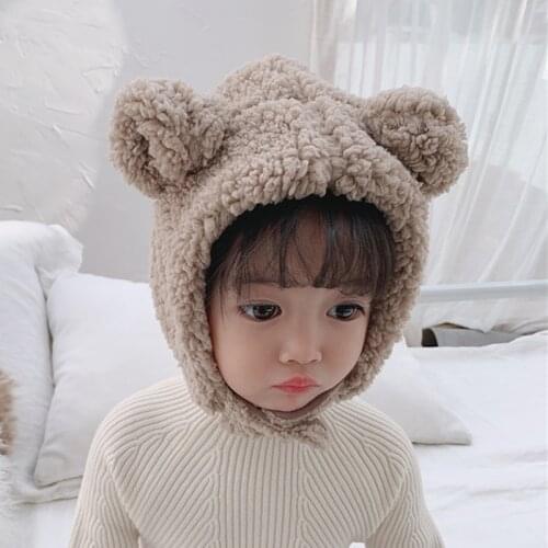 Winter Baby Girl Boy Warm Hat Super Cute Cartoon Shape Kids Fleece Ear Protection Warm Hat Round Ears Cap Headrwear