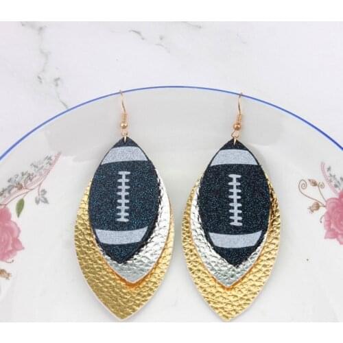 ZWPON Layered 3 PU Leather Football Earrings for Women Fashion Handmade Large Leather Earrings Jewelry Wholesale