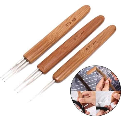 1pc/3pcs Soft Touch Steel Crochet Hook Professional 0.75Mm Wooden Dreadlock Needles Dreadlock Crochet Hook For Braids