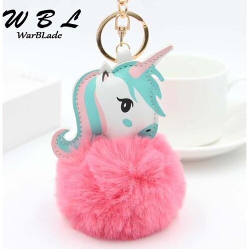 10pcs Pompom Unicorn Keychain Rabbit Fur Ball Horse Key chain porte clef Bag Car Keyring llavero mujer chaveiros sleutelhanger