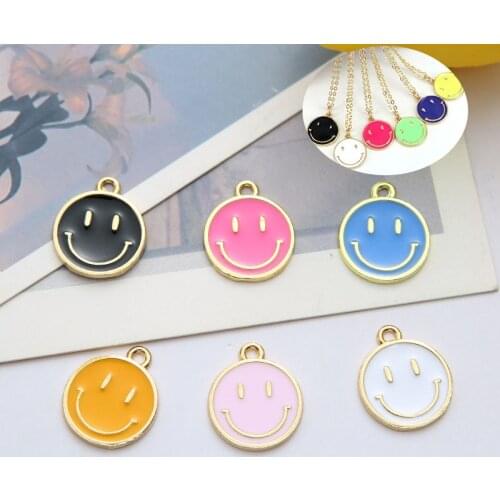10Pcs Colorful Alloy Drop Oil Smiley Pendant Funny Cute Smile Face Jewelry Making Earrings Necklace Pendant Accessories 16*19mm