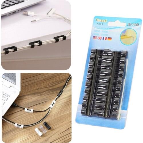 20x Self-Adhesive Cable Management Clips Clamp Organizer PC Drop Wire Holder Cord Management Organizing Office