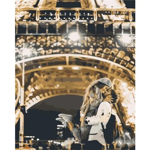 40*50Home Decoration Wall Painting Overseas Warehouse Delivery Accept Booking Lovers Under The Paris Tower Painting By Numbers