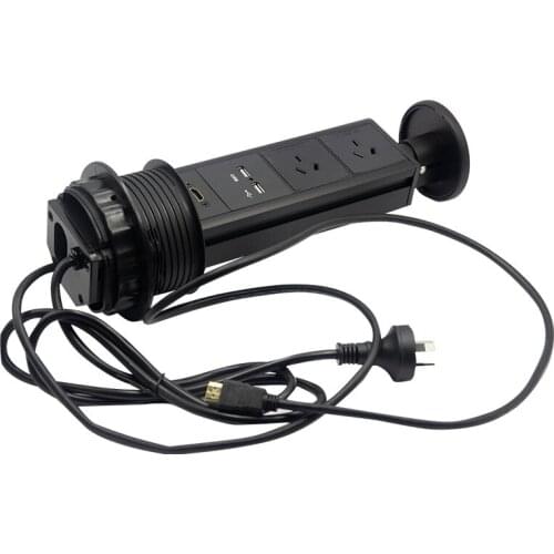 5PCS/Lot AU Plug Pulling UP Power Socket Tabletop Desk Hidden Power Outlet with 2 AU Plug Power+2 USB Charger All Black