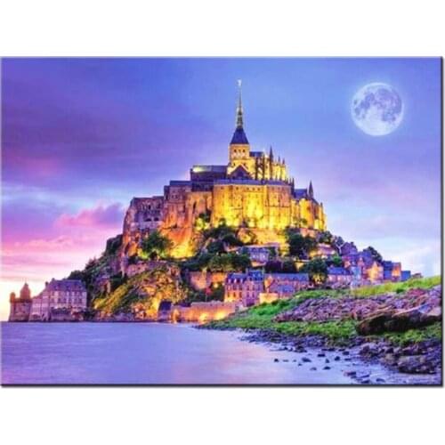5D DIY Full Round Square Diamond Painting Mont Saint Michel 3D Embroidery Cross Stitch Rhinestone Mosaic Home Decor Art X115