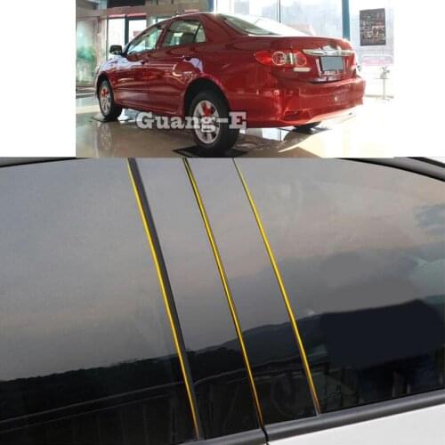 Car PC Material Pillar Post Cover Door Trim Window Piano Black Molding Sticker Plate 6pcs For Toyota Corolla Altis 2008-2013