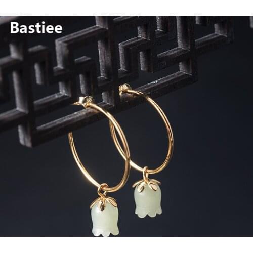 Bastiee Dangle Jade Gold Plated Hoop Earrings Silver 925 Circle Earings Jewelry Chinese Ancient Lily Of The Valley
