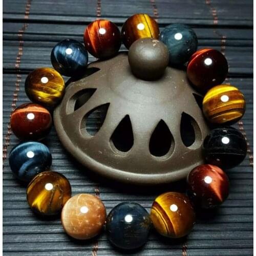 Natural Tiger Eye Bracelet 12mm Beads Jewelry Accessories Multi Color Tiger Eye Stone Men Women Bracelet