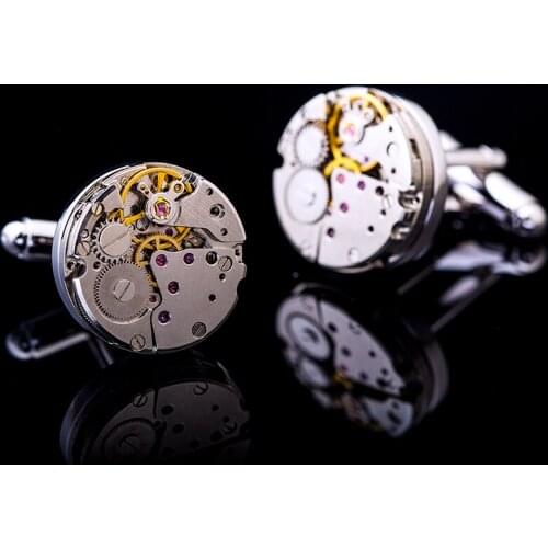 KFLK brand hot wedding present mechanical movement cufflinks men cufflinks silver round button 2020 new products