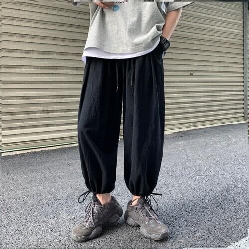 Male Clothes Wide Leg Pants 2021 Cotton Linen Summer Harem Pants Man Streetwear Thin Mans Joggers Japan Style Loose