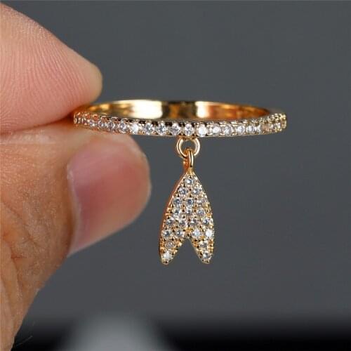 Dainty Female Crystal Letter V Pendant Ring Trendy Gold Silver Color Engagement Ring Charm White Zircon Wedding Rings For Women