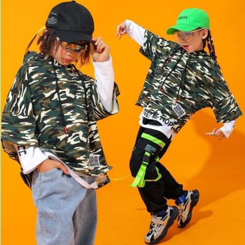 Hip Hop Dance Costumes Kids Camouflage Jazz Stage Rave Outfit Street Dance Performance Clothes Long Sleeve Practice Wear DC2897