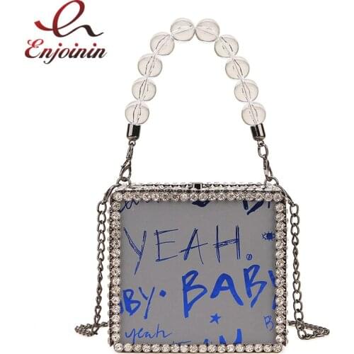 New Design Diamond Square Box Style Reflective Letter Women Fashion Party Handbag Shoulder Bag Crossbody Bag Female Chain Purse