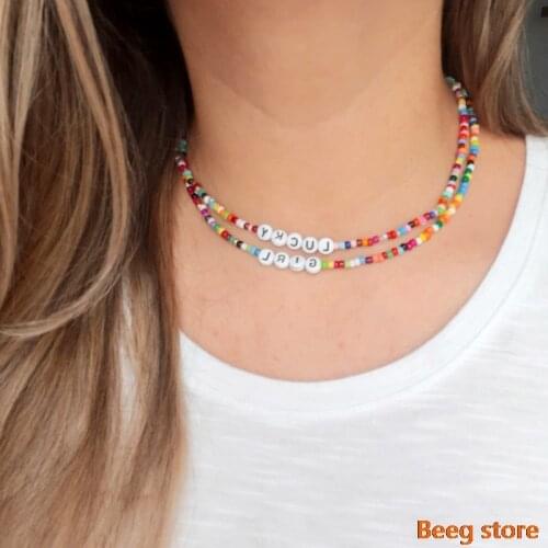 Fashion bohemian boho colorful beads choker necklace for women girls Lucky Love angel Choker collar Female Beach hawaii chain