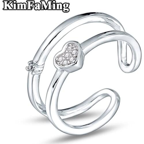 Trendy Young Girl 925 Silver Heart Shape Open Rings Party Occasion Jewelry R127