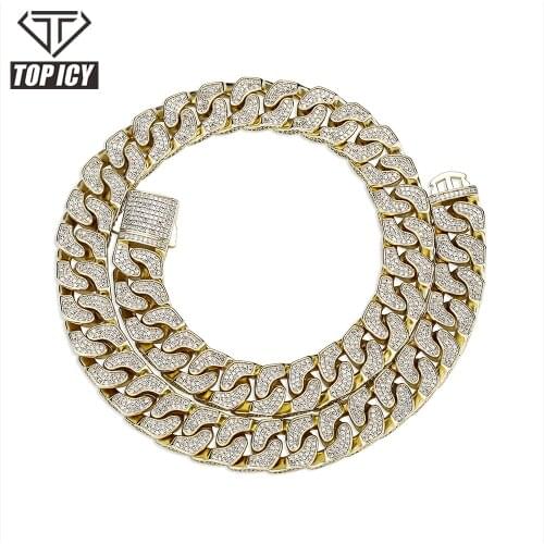 14mm New style design easy clasp cuban link chain iced necklace hip hop full cz bling heavy man Miami cuban chain mens