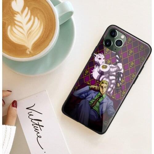 Yoshikage Kira JoJos Bizarre anime Soft Silicone Glass Phone Case for IPhone SE 6s 7 8 Plus X Xr Xs 11 12 Mini Pro Max Samsung