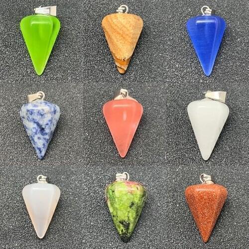 Natural Stone Pendant Rose Quartz Sodalite Cone Faceted Rock Crystal Pendant Necklace Jewelry Accessories Wholesale Price