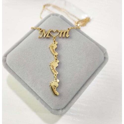 New Fashion Name Engraved Footprint Pendant DIY Customized Stainless Steel Date Letter Necklaces Gift For Mom Women Birthday