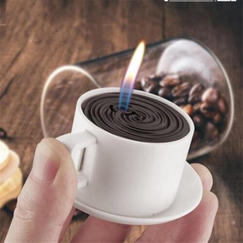 New creative gas inflatable cigarette lighter metal coffe cup model red flame smoking tool