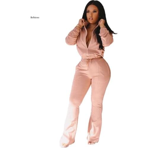 Fall Clothes Sweat Suits Long Sleeve Zipper Sweatshirt+Flare Pant Outfits for Women Plus Size Black Sweatsuit Matching Sets